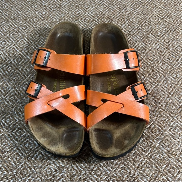 BIRKENSTOCK BIRKIS NEPAL SANDALS ORANGE Criss Cross Straps Sz 36 Casual Comfy - Picture 7 of 8